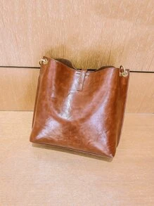 復古設計水桶包 - 棕色 - 查看 2