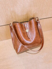 復古設計水桶包 - 棕色 - 查看 3