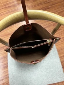 復古設計水桶包 - 棕色 - 查看 6