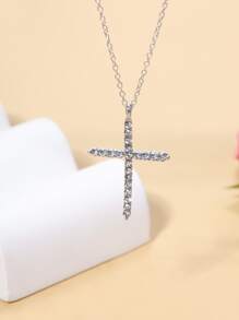 水鑽交叉吊墜項鏈 - 銀色 - 查看 2