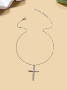 水鑽交叉吊墜項鏈 - 銀色 - 查看 4