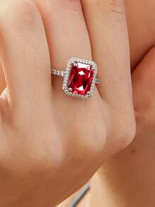 1入款時尚豪華矩形切面鋯石嵌鑲戒指 - 紅色 - 查看 2