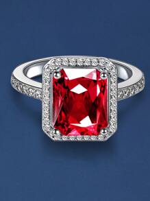 1入款時尚豪華矩形切面鋯石嵌鑲戒指 - 紅色 - 查看 3