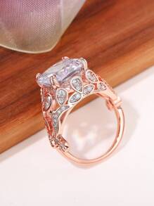 1入組魅力四射方晶鋯石戒指適合女士適合情人節禮品婚禮訂婚首飾類 - 玫瑰金 - 查看 3