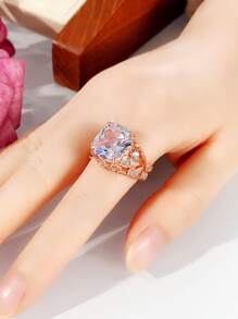 1入組魅力四射方晶鋯石戒指適合女士適合情人節禮品婚禮訂婚首飾類 - 玫瑰金 - 查看 4