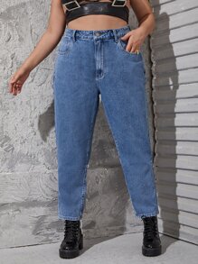 SHEIN ICON Plus High Waist Mom Fit Jeans - Medium Wash - View 1
