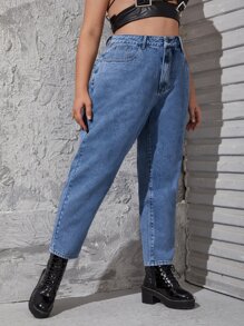 SHEIN ICON Plus High Waist Mom Fit Jeans - Medium Wash - View 3