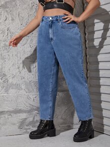 SHEIN ICON Plus High Waist Mom Fit Jeans - Medium Wash - View 4