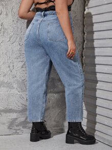 SHEIN ICON 大碼高腰媽媽牛仔褲 - 中等水洗藍 - 查看 2