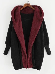 SHEIN LUNE Abrigo teddy con parte delantera abierta con capucha - Burdeos - Ver 1