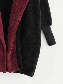 SHEIN LUNE Abrigo teddy con parte delantera abierta con capucha - Burdeos - Ver 3