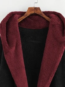 SHEIN LUNE Abrigo teddy con parte delantera abierta con capucha - Burdeos - Ver 4