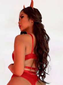 Cut-out Mesh Underwire Bra - Red - View 2