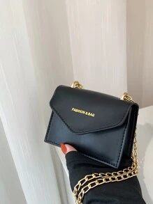 迷你字母圖案翻蓋鏈條方包