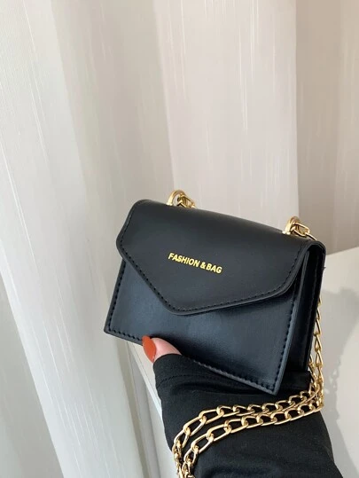 迷你字母圖案翻蓋鏈條方包