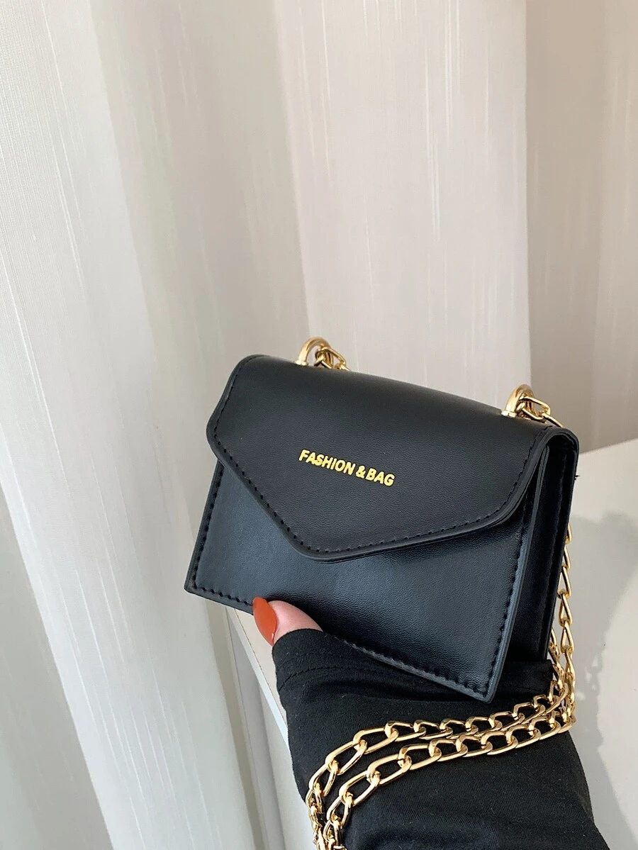 迷你字母圖案翻蓋鏈條方包