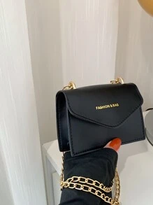 迷你字母圖案翻蓋鏈條方包