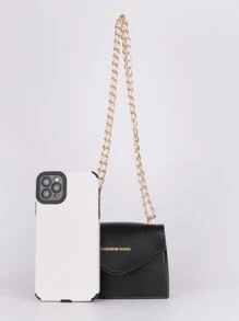 迷你字母圖案翻蓋鏈條方包