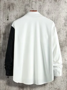 Manfinity Men Two Tone Pocket Patched Corduroy Shirt Without Tee - Black and White - View 2