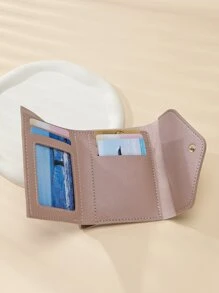 缝线细节小钱包信用卡小钱包 ID 窗口双折女士钱包便携、钱、现金白领人士、女大学生、工作、商务、通勤、办公室、周年纪念、情侣、生日礼物、情人节礼物、礼物 - 淺灰紫 - 查看 3