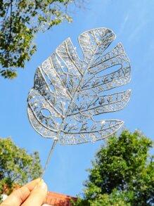 2pcs Glitter Artificial Tropical Leaf - Silver - View 1