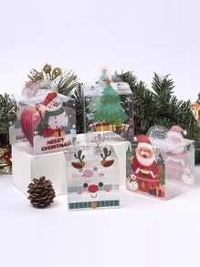 4pcs 3d Cartoon Printed Pvc Transparent Christmas Gift Packaging Box - Multicolor - View 1