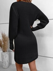 SHEIN LUNE Drop Shoulder Pearls Detail Jumper Dress - Black - View 2