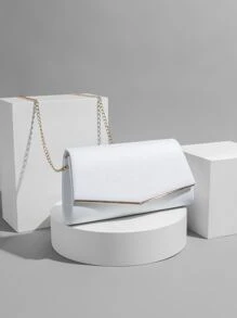 Fashionable,Stylish Glamorous,Elegant,Exquisite,Quiet Luxury Glitter Metal Decor Flap Square Bag Dinner Bag,Elegant Rhinestone,Evening Bag For Party Girl,Woman,For Lady,Bride Perfect For Party,Wedding,Prom,Dinner/Banquet Best Gift For Women - White - View 1