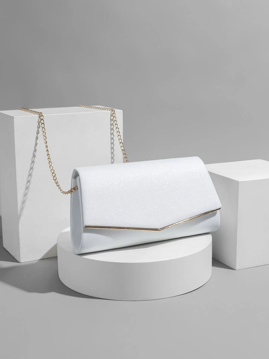 Fashionable,Stylish Glamorous,Elegant,Exquisite,Quiet Luxury Glitter Metal Decor Flap Square Bag Dinner Bag,Elegant Rhinestone,Evening Bag For Party Girl,Woman,For Lady,Bride Perfect For Party,Wedding,Prom,Dinner/Banquet Best Gift For Women - White - View 1