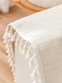 1pc Tassel Decor Sofa Towel - Beige - View 3