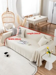 1pc Tassel Decor Sofa Towel - Beige - View 5
