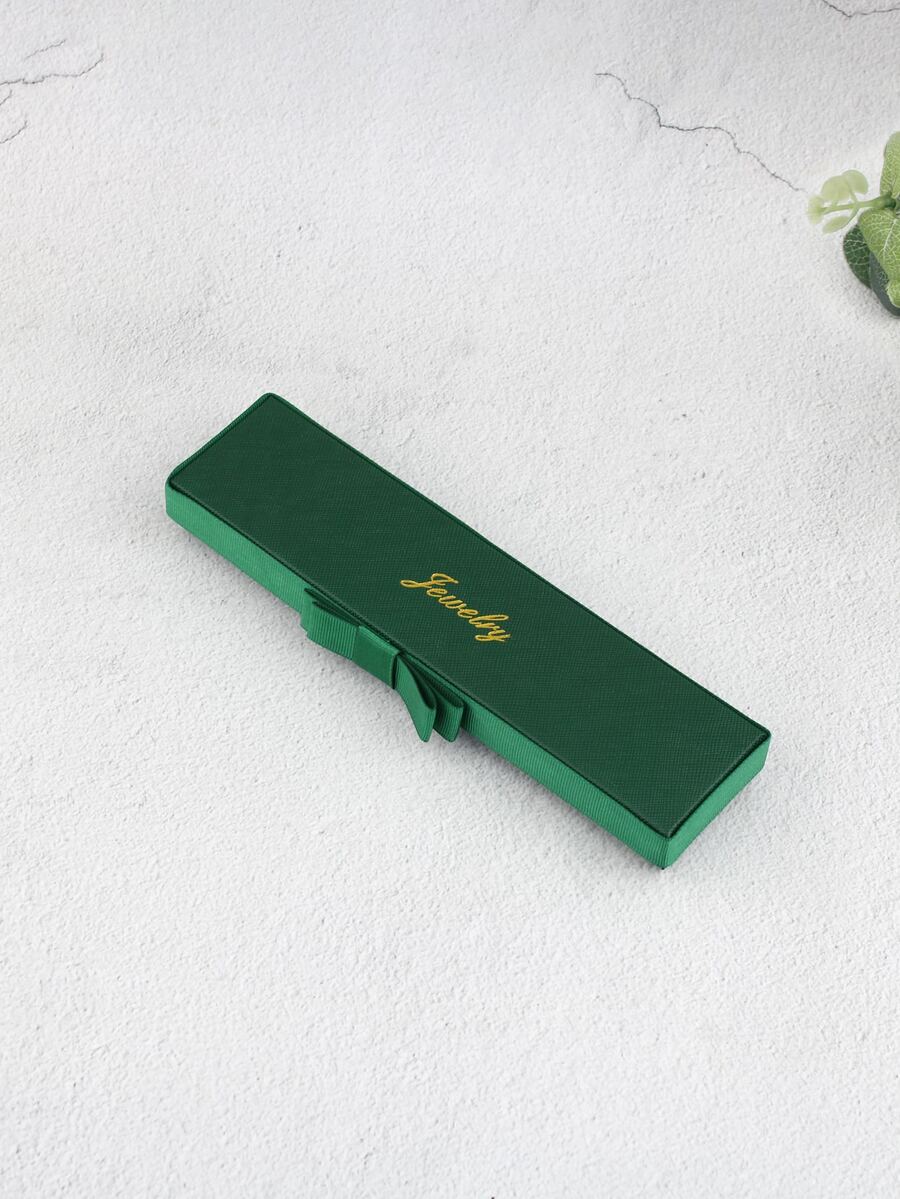 1pc Letter Graphic Bow Decor Jewelry Storage Box - Dark Green - View 1