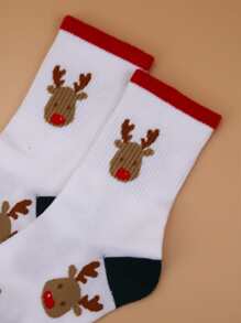 Men Christmas Deer Print Crew Socks - White - View 4