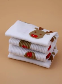 Men Christmas Deer Print Crew Socks - White - View 6