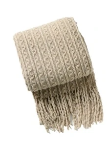 1pc Kết cấu Fringe Trim Ném Chăn - Màu Khaki - Xem 2