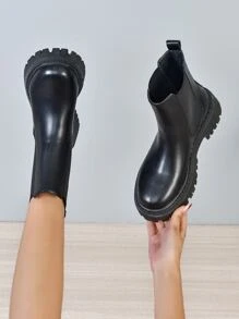 女士朋克風格時尚靴子,簡約風一鍵式切爾西踝靴 - 黑色 - 查看 1