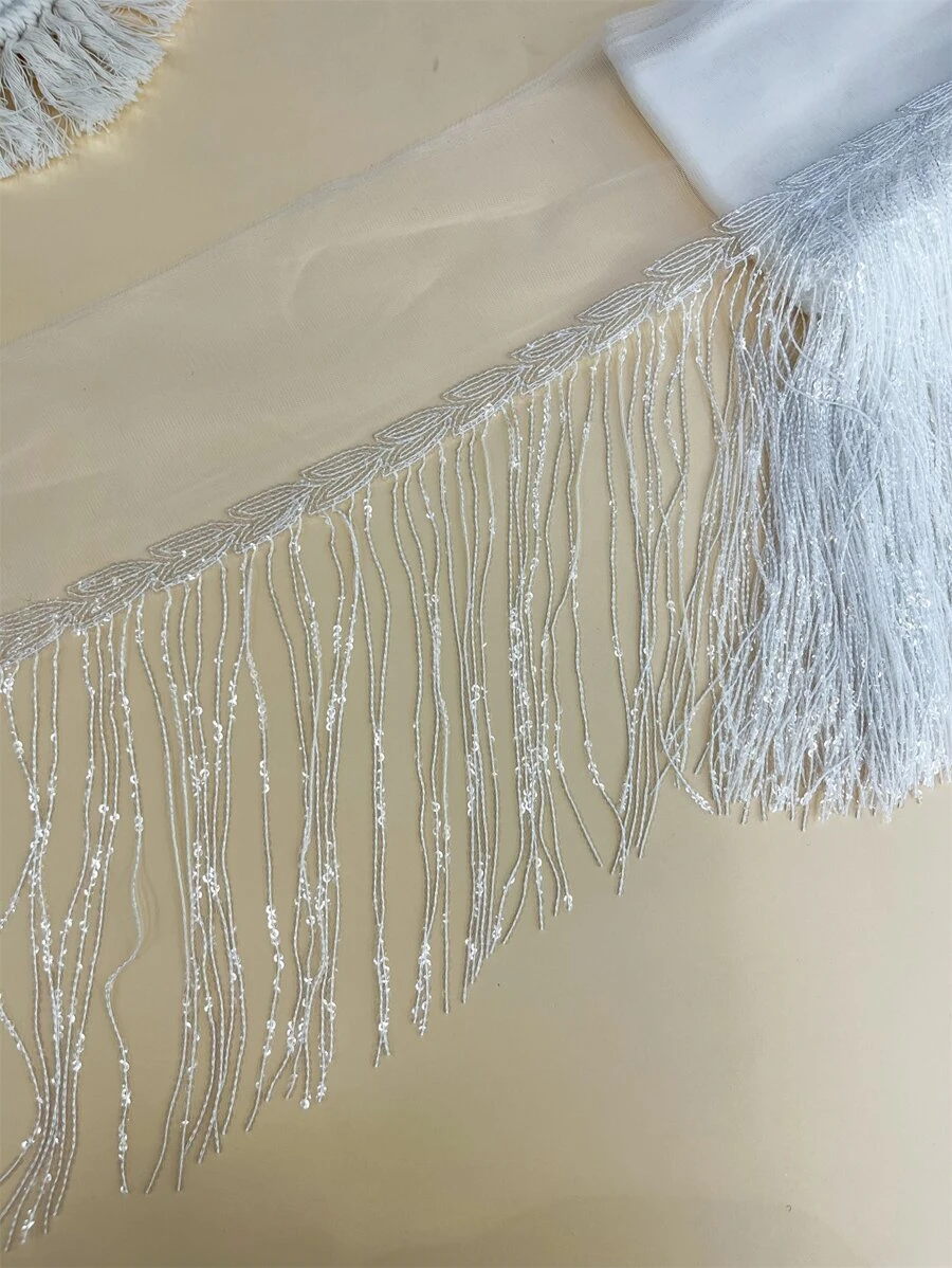 1pc White Flow Comb Glitter Lace Trim - White - View 1