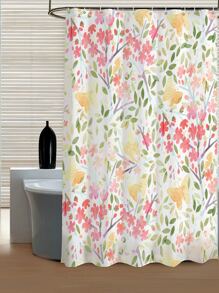 Floral Print Waterproof Shower Curtain - Multicolor - View 1
