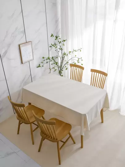 1入組白色極簡織物餐桌裝飾布藝桌布