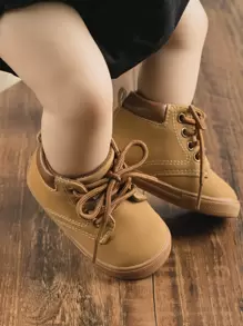 嬰兒男童兩色正面綁帶靴子,棕色 - 棕色 - 查看 1