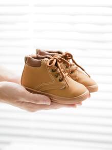 嬰兒男童兩色正面綁帶靴子,棕色 - 棕色 - 查看 2