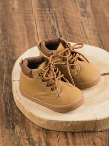 嬰兒男童兩色正面綁帶靴子,棕色 - 棕色 - 查看 3