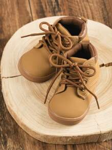 嬰兒男童兩色正面綁帶靴子,棕色 - 棕色 - 查看 4