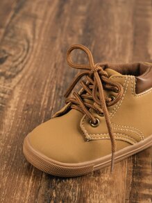 嬰兒男童兩色正面綁帶靴子,棕色 - 棕色 - 查看 5