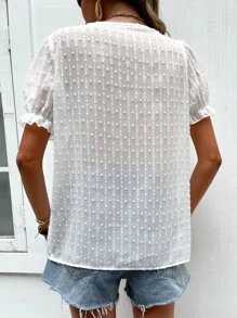 SHEIN LUNE Blusa de lunares ribete con fruncido de manga farol - Blanco - Ver 2