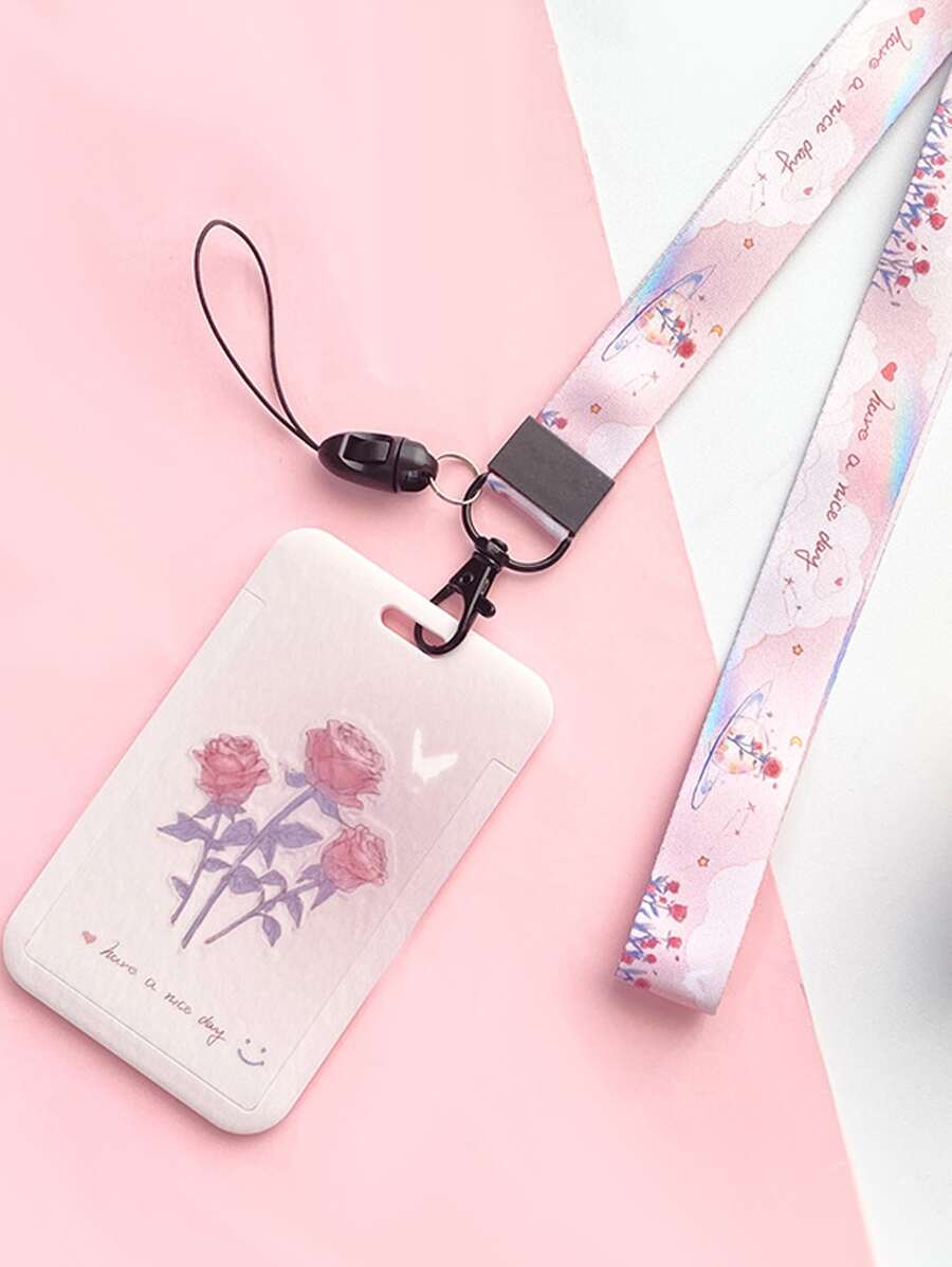 1 件/2 件玫瑰系列 ID 徽章卡夹（带挂绳） - 彩色 - 查看 1