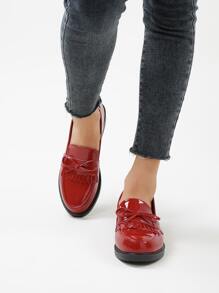 Bow & Fringe Decor Flat Loafers - Red - View 3