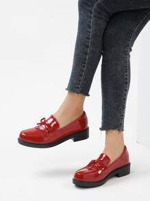 Bow & Fringe Decor Flat Loafers - Red - View 5