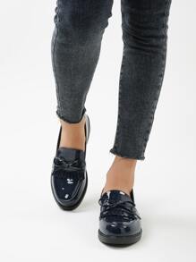 女士們海軍藍時尚芭蕾平底鞋裝飾帶蝴蝶結和流蘇