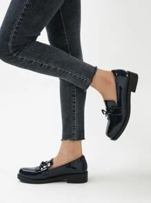 女士們海軍藍時尚芭蕾平底鞋裝飾帶蝴蝶結和流蘇